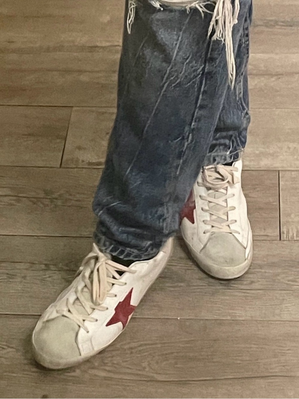 Golden Goose White Sneakers with Red Star Accent